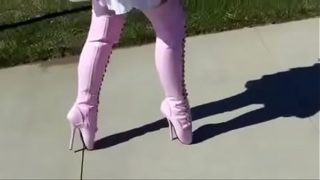 Nice Mother Flashing In Pink Ballet Boots. See Pt2 On Goddessheelsonline.co.uk