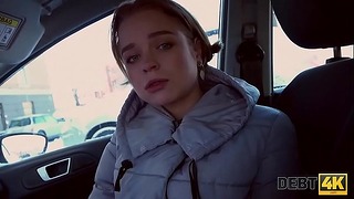 Debt4k. Babe Calibri Angel Blows Agent in His Vehicle and Has Anal With Him Sex Indoors